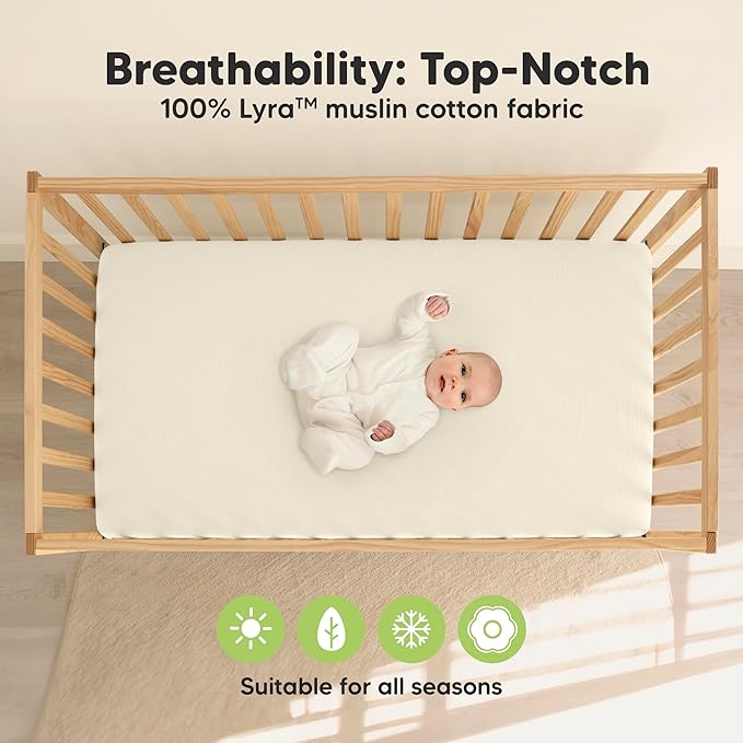 KeaBabies 2-Pack Muslin Crib Sheets for Boys, Girls - 100% Organic Cotton Fitted Baby Crib Mattress Sheet, Soft Breathable Standard Toddler Bed Cover Bedding Set, Neutral, Durable 52x28 (Willow)