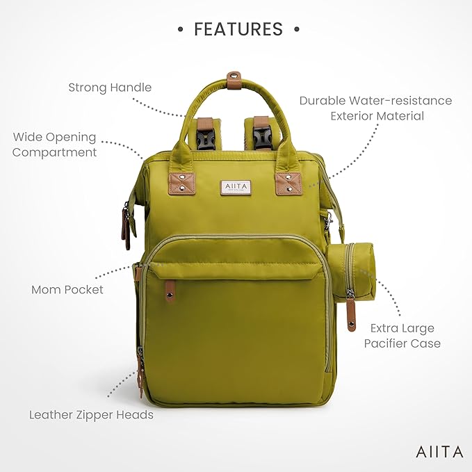 Diaper Bag Backpack, Multifunction Diaper Bag with Changing Station, Stylish Baby Bags, Large Unisex Diaper Backpack for Mom and Dad, Baby Registry Search, Portable Changing Pad – Yellow Green