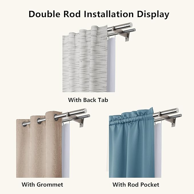 Aiyufeng Curtain Liner Blackout 2 Panles with 14 Pieces Rings Set, Greyish White Thermal Curtains Liner for Behind Curtains 63 Length, Solid Block Curtains Liner 36" Wide 58 "Long, 2 Pcs = 72" W