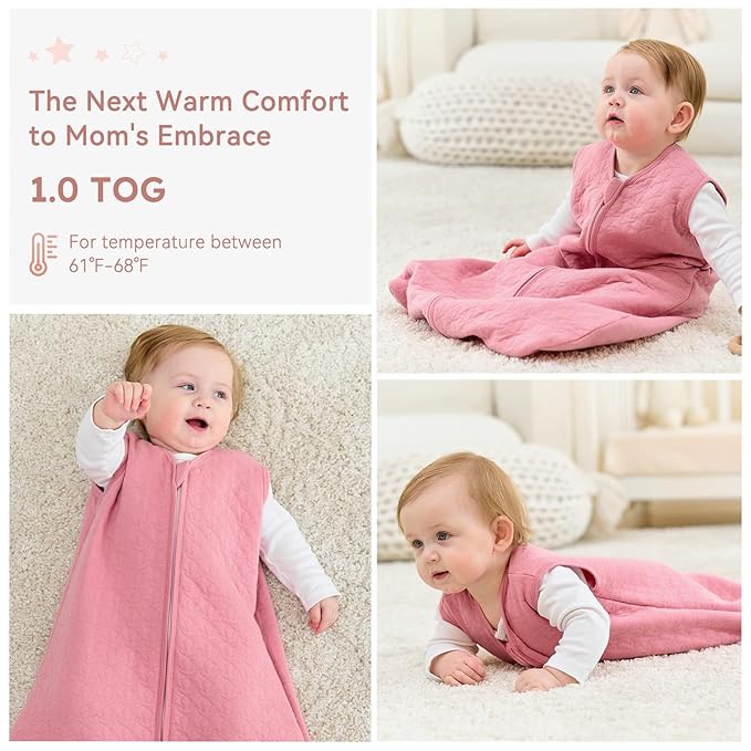 Unnivoll Baby Sleep Sack 18-24 Months 1.0 Tog Baby Wearable Blanket Cotton Sleeping Sack Quilted Baby Sleep Bag with 2-Way Zipper for Toddler Infant Pink