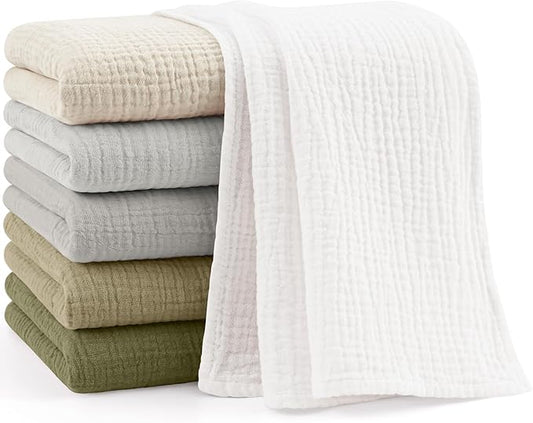 Bearmoss 100% Cotton Muslin Burp Cloths, 6 Pack Absorbent Large Baby Burping Cloths for Boy, Girl, 23.6" X 23.6" Newborn Essentials (Gray Green)