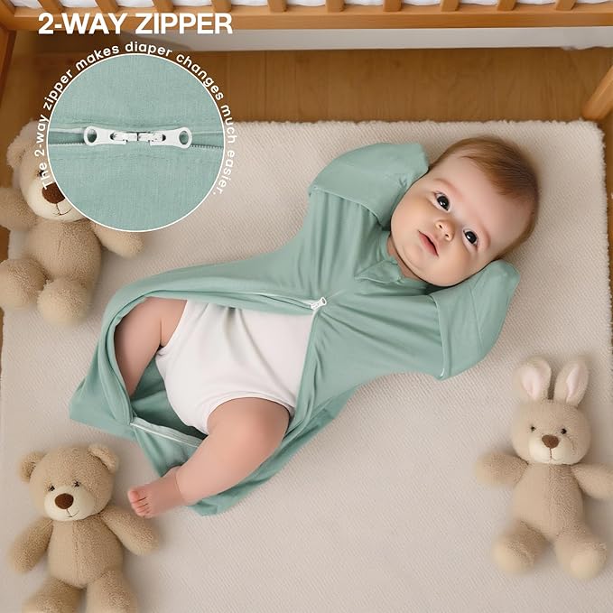 MEXXI Swaddle Baby Sleep Sack with Arms Up, 2 Pack Baby Transitional Swaddle With Double Zipper,0.5 TOG, 8-13 lbs, S