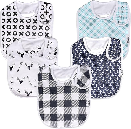 KiddyStar Organic Cotton Baby Bibs for Boys & Girls – Soft, Absorbent Teething & Drool Bibs - Adjustable Snaps for Toddlers