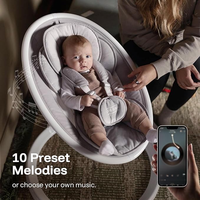 HARPPA Electric Baby Swings for Infants and Newborns, 5 Speeds and Remote Control 10 Built-in Melodies, 2 Seat Positions & 180° Rotation,Portable Baby Swing for Indoor Use,Dove Gray
