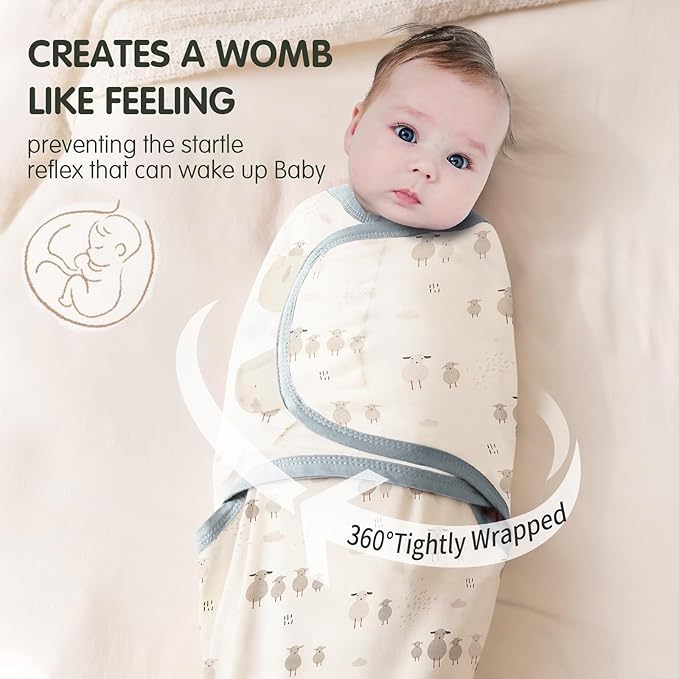 insular Baby Swaddle Wrap, Swaddle Blanket for Newborn and Infant, Adjustable Swaddling Set for Boy and Girl, Soft Cotton Baby Sleep Sack 3 Pack, Sheep&Cloud, Small(0-3 Month)