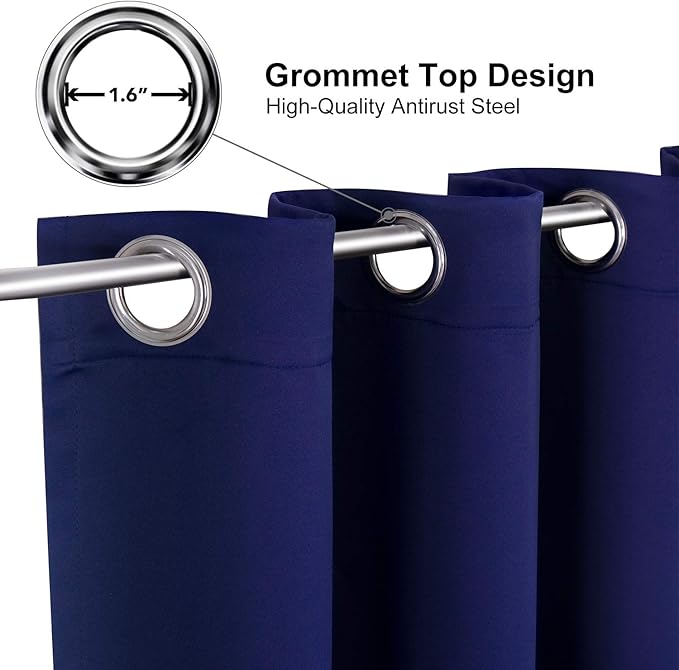 ChrisDowa Blackout Curtains 48 inches Long for Bedroom - 2 Panels Set Grommet Thermal Insulated Room Darkening Curtains for Living Room (Navy Blue, 42 x 48 Inch)