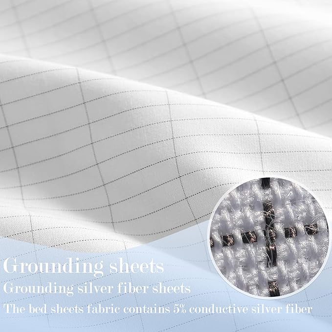 Ali King Grounding Sheets - King Size, Soft Cotton with Silver Fiber, 15'' Deep Pocket Earth Grounding Fitted Bed Sheets for Improved Sleep (Light Gray, King 76''*80''*15'')