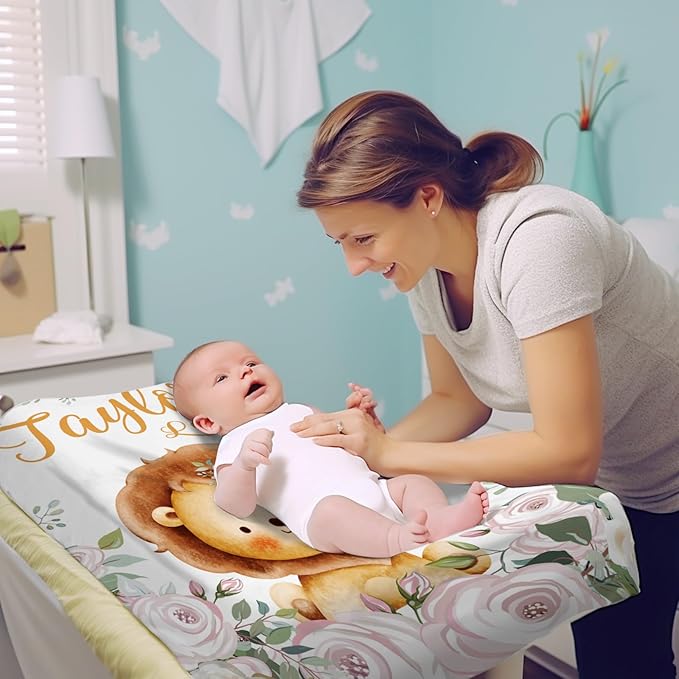 Custom Changing Pad Cover Set - Jersey Knit Ultra Soft Unisex Waterproof Diaper Changing Table Covers with Personalized Name for Baby Boys Girls - Comfy Cozy 2 Pcs Set Style09