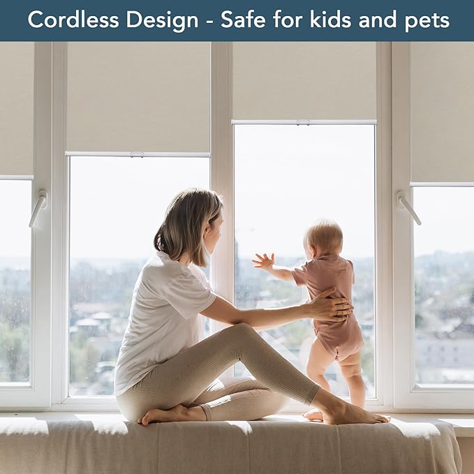 Roller Window Shades Free-Stop Cordless Blackout Blinds, Thermal Insulated Pull Down Shades for Windows, UV Protection Fabric Roller Blinds for Home Office (61.5" Wx72 H, Ivory)