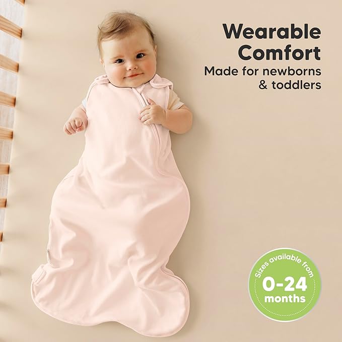 2-Pack Organic Baby Sleep Sacks, 100% Cotton - Soft & Breathable 0.5TOG Baby Wearable Blanket, Toddler Sleeping Sack 18-24 Months, Easy to Wear Transitional Swaddles for Newborns (Mist Rose, L)