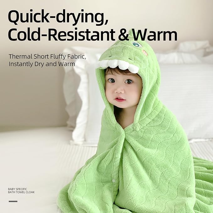 Toddler Hooded Bath Towel 31X47 Unisex Baby Bath Towels Absorbent Soft Boys Girls Bath Towel 2-Pack Bathrobe Kids Shower Towel Set Gift for Babies, Infant, Newborn Essential (Green + Blue)