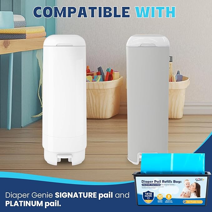 Diaper Pail Refill Bags 30 Bags Per Refill，Compatible with Genie Easy Roll Signature Diaper Pails Holds Up to 2820 Newborn Diapers 7 Layer Odor Barrier Technology 2PACK (60 Bags)