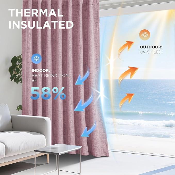 Joydeco Blackout Curtains for Bedroom - 63 Inch Long 100% Light Blocking 2 Panels Set Pink Drapes, Thermal Insulated Room Darkening Curtains, Linen Textured for Living Room, Rod Pocket & Back Tabs