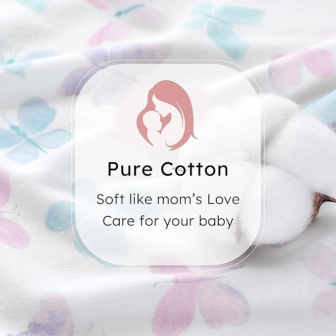 FIEMOL Baby Sleep Sack 0-6 months, 100% Cotton Sleep Sack for Newborn, Wearable Blanket Baby, 0.5 Tog Lightweight Double Zipper Sleeping Bag Butterfly 1 Pack