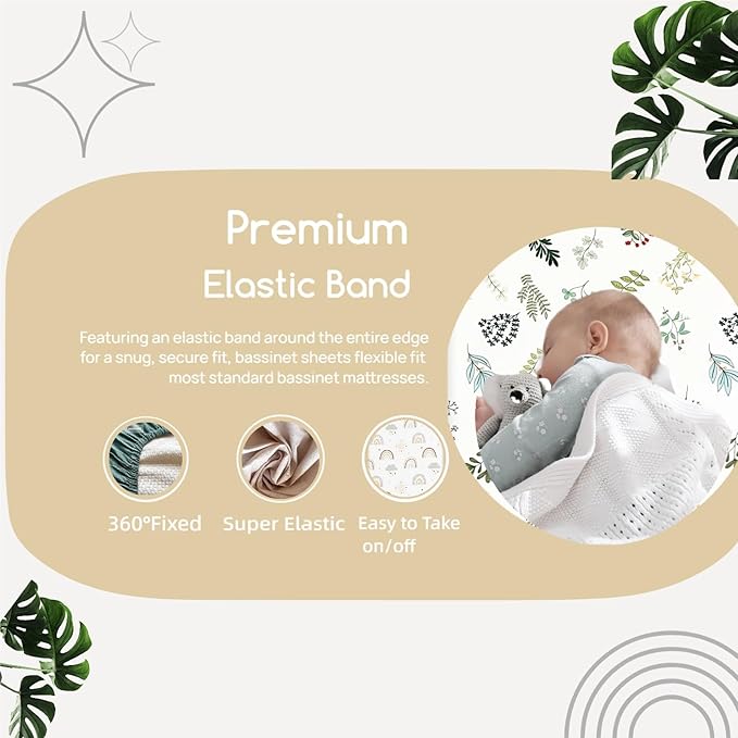 4 Pack Bassinet Sheets Compatible with 20" x 35" Newton, Jimglo 3 in 1, HARPPA and Larex 3 in 1 Baby Bassinet, Soft and Skin-Friendly, Mint Green and Color Rainbow