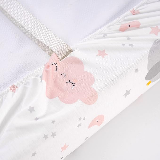 TILLYOU Changing Pad Cover Set in Soft Jersey Material - Fits 32"/34''x16 Contoured Pad for Babies,Elephant & Cloud, Pink