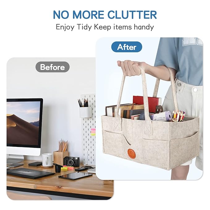 Maliton Baby Diaper Caddy Organizer for Changing Table, Nursery Storage Bin Basket with Handle, Felt Diaper Organizer Suitable for Indoor Outdoor (Khaki)