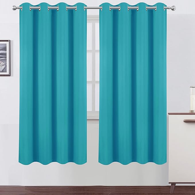 LEMOMO 100% Blackout Curtains 52 x 72 Inch/Teal Curtains 2 Panels with Black Lining Room Darkening Thermal Insulated Bedroom Curtains