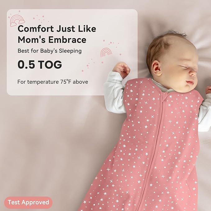 Unnivoll Baby Sleep Sack 18-24 Months 3 Pack 100% Cotton Lightweight 0.5 TOG Wearable Blanket Baby Sleep Bag with 2-Way Zipper for Infant Toddler Pink
