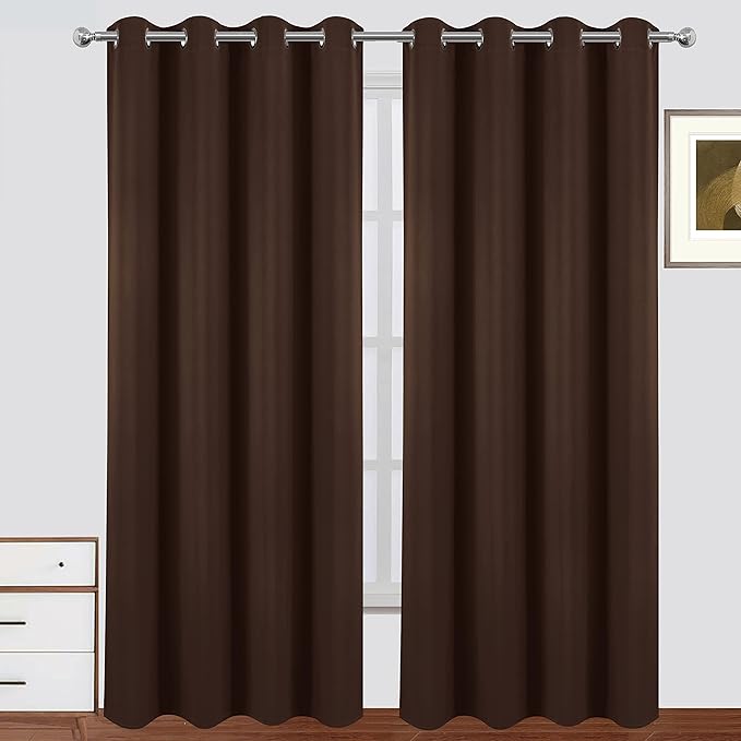 LEMOMO 100% Blackout Curtains 52 x 95 Inch Chocolate Brown Curtains 2 Panels Darkening Thermal Insulated Bedroom Curtains