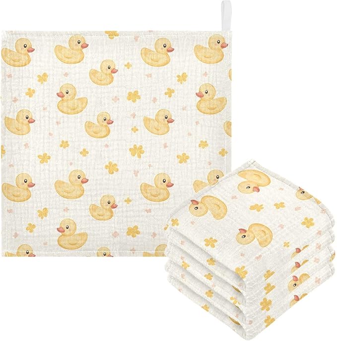 vvfelixl Baby Muslin Washcloths Cute Yellow Rubber Ducks Baby Burp Cloths Cotton Babys Face Towel for Newborn Infants Boys Girls Soft and Absorbent 11.8 X 11.8 in, 3 Pack