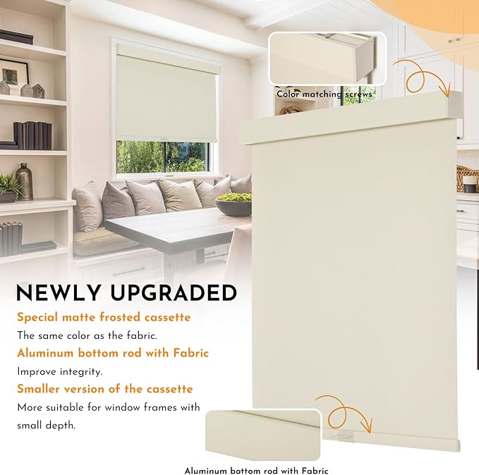 Persilux Blackout Roller Blinds for Indoor Windows, Cordless Roller Shades with Valance, Thermal Insulated Fabric Window Shades & Blinds, UV Protection Shades for Home and Bedroom (Beige,22"W x 72"H)