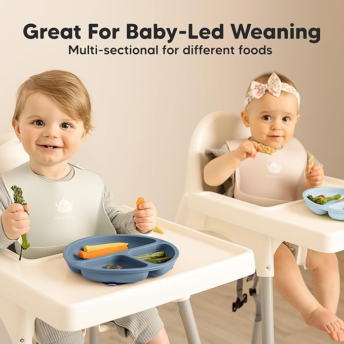 KeaBabies Suction Plates for Baby, Toddler - 3-Pack 100% Silicone Toddler Plates with Suction, Divided, BPA-Free Baby Led Weaning Essentials for Kids, Dishwasher, Microwave Safe, Durable (Popsicle)