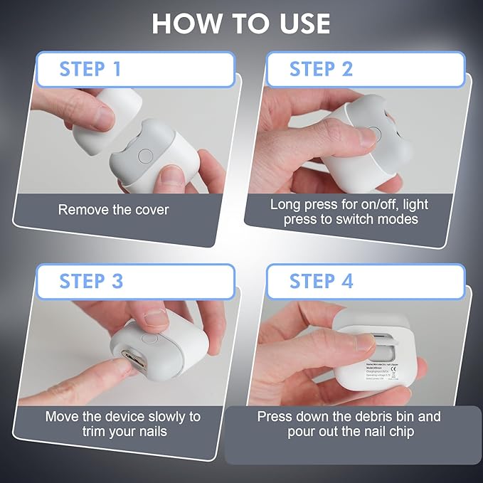 Electric Nail Clipper with Light, Automatic Nail Clipper Rechargeable with 2 Speeds and Nail Chip Storage for Babies, Children, Adults, Caregivers and Seniors