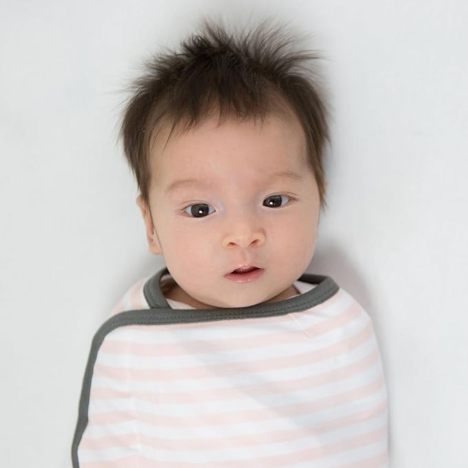 Amazing Baby Swaddle Blanket with Adjustable Wrap, Set of 3, Little Feather, Stripes and Solid, Pink, Small
