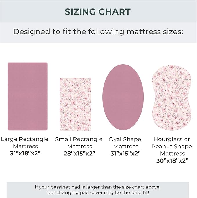 Pobibaby – 2 Pack Bassinet Sheets Girl, Bassinet Sheets Cotton for Girls and Floral Nursery for Standard Rectangle Bassinets – Ultra-Soft Jersey Knit, Safe and Snug for Baby (Blossom)
