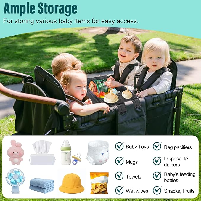 W4 Stroller Snack Tray for Wonderfold Wagon W4, Stroller Cup Holder Toy Storage W4 Wagon Accessories with Side Mesh Pockets, Height Increase (20.47"×9.84"×4.92")
