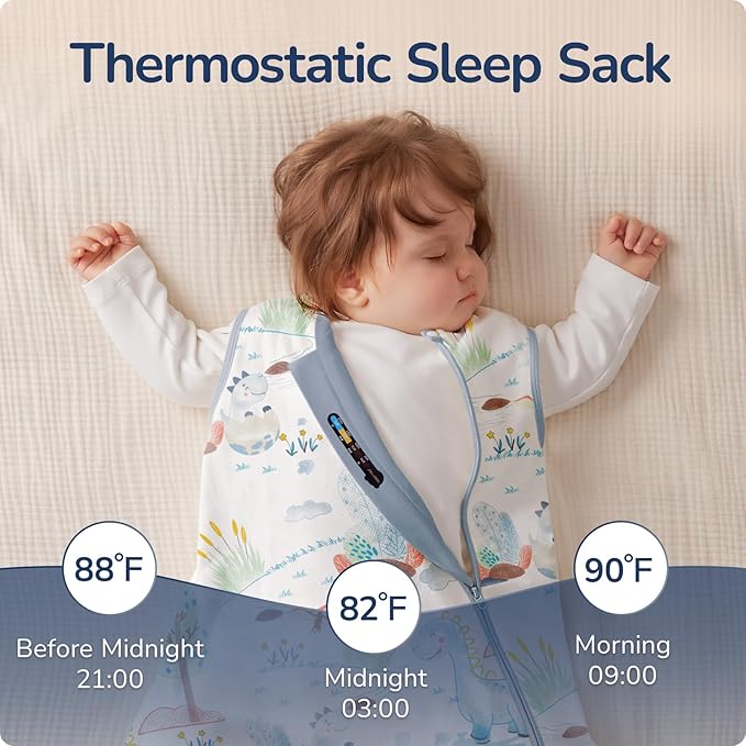 usbettas 1.0 Tog 2.5 Tog Baby Sleep Sack, 100% Cotton Baby Sleeping Bag 3-24M, 2-Way Zipper Baby Wearable Blanket
