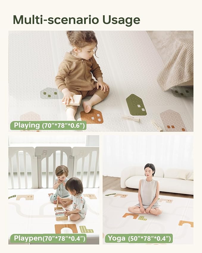Baby Play Mat Foldable Baby Floor Play Mat Large Soft Foam Playmat for Babies Reversible Waterproof Padded Playmats Portable Thick Crawling Mat for Indoor Outdoor(50"*78"*0.4")