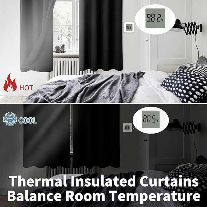 BGment Short Blackout Curtains 30 Inch Length 2 Panels, Thermal Insulated Total Light Blocking Curtains for Bedroom, Grommet Window Drapes with Thick Black Liner, 42 Inch Wide Each Panel, Black