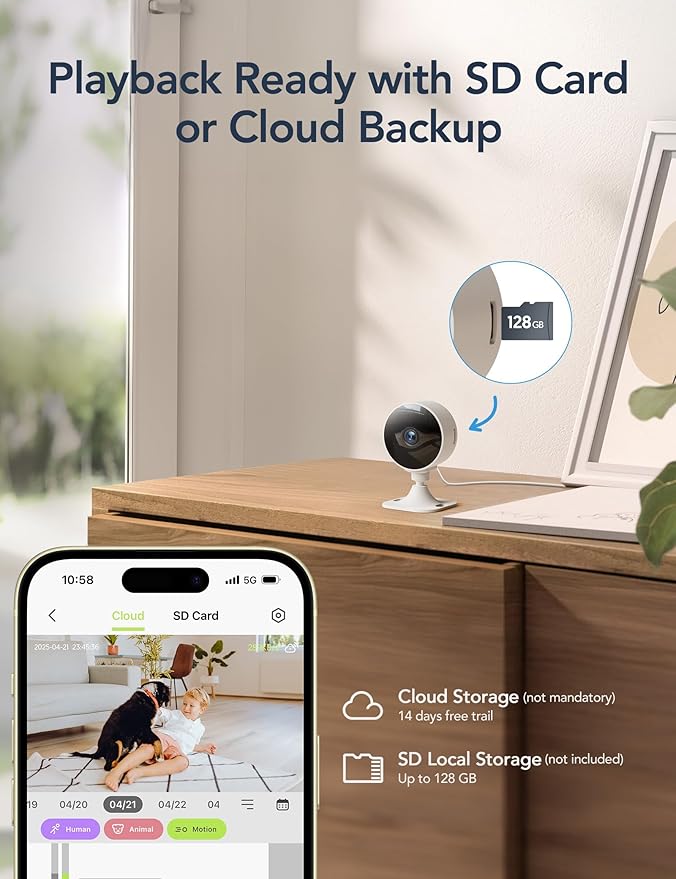 GNCC Only 2.4GHz Indoor Security Camera, 1080P Cameras for Home Security, Motion Detection, Two-Way Audio, Night Vision, Dog Camera with App, Easy Install, Cloud Storage Subscription Required(1-Pack)