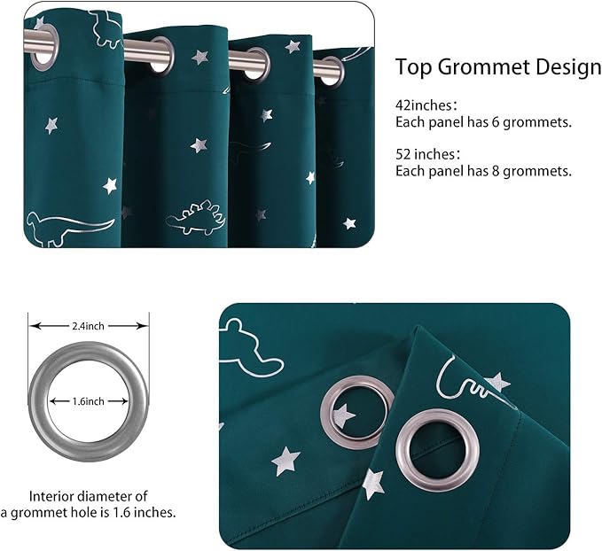 LORDTEX Dinosaur and Star Foil Print Blackout Curtains for Kids Room - Thermal Insulated Curtains Noise Reducing Window Drapes for Boys and Girls Bedroom, 42 x 63 Inch, Sapphire, Set of 2 Panels