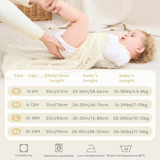 FIEMOL Fleece Baby Sleep Sack 12-18 Months, 1.5 TOG Cotton Baby Wearable Blanket With Soft Plush Dots, 2 Pack Newborn and Infant Warm Sleeping Sack with 2-Way Zipper Beige&Green