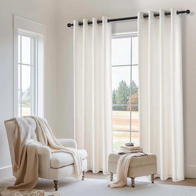 Topfinel Ivory Cream Velvet Blackout Curtains 84 Inches Long,Room Darkening Crushed Heavy Thermal Insulated Soundproof Modern Nursery Grommet Winter Drapes for Bedroom Living Room 2 Panels