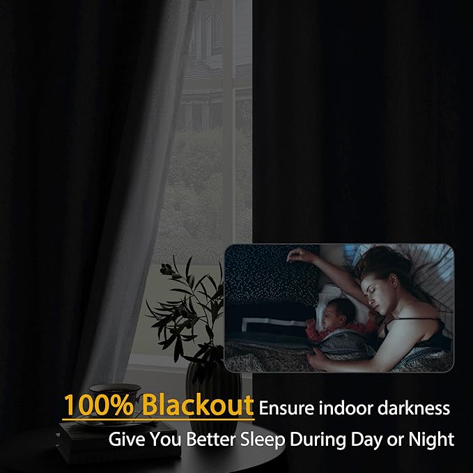 100% Blackout Linen Textured Curtains 72 Inch Length 2 Panels Set for Living Room, Bedroom, Light Weight Curtains with Grommets Top, Full Blackout Curtains Privacy Protection, Gray, 52" W x 72" L