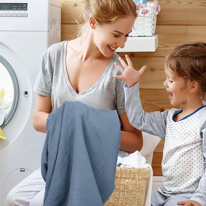 2 Pack Blue Muslin Crib Sheets for Boys & Girl- Neutral Breathable Cotton Crib Mattress Sheets Fitted for Standard 28"x 52"- Nursery Décor No Slip Crib Bed Sheets