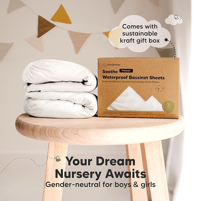 2-Pack Organic Bassinet Sheets for Girls, Boys - 100% Cotton Bassinet Mattress Sheets Compatible with Halo Bassinest Swivel Sleeper,Graco,Baby Delight,Chicco,Unisex Fitted Bassinet Sheets(Soft White)