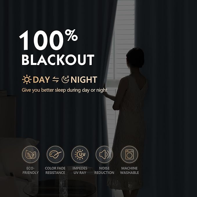 FMFUNCTEX 100% Blackout Curtains for Bedroom, Smoky Blue Curtains 108 Inches Long Textured Thermal Insulated Curtains for Living Room Drapes, Black Out Drapery Grommet Room Darkening 2 Panels