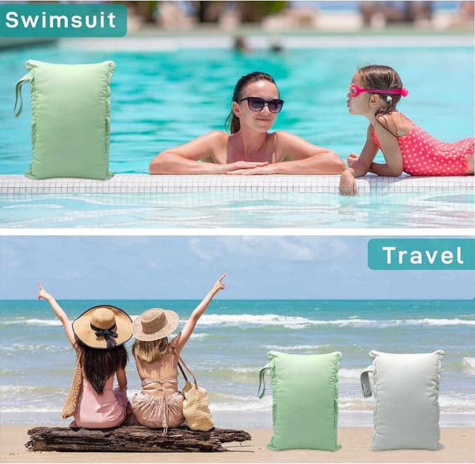 Wet Dry Bag 2pcs Waterproof Reusable Wet Bag for Swimsuits, Baby Cloth Diaper, Travel, Beach, Pool, Bathing Suit, Gym Wet Clothes (Grey Green)