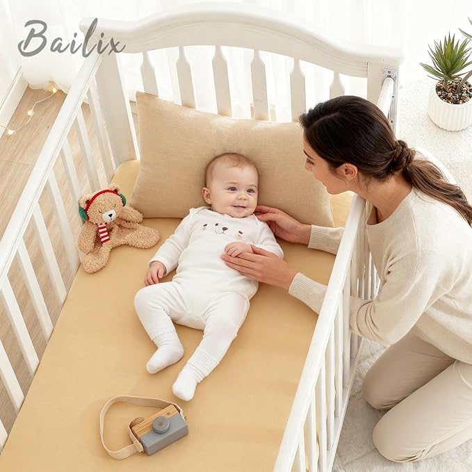 Heavyweight Muslin Baby Crib Sheets - 2PCS 52"x28" Neutral Fitted Crib Sheets for Boys Girls, Breathable Soft 100% Organic Cotton Standard Baby Mattress Sheet (Cream, Coffee)
