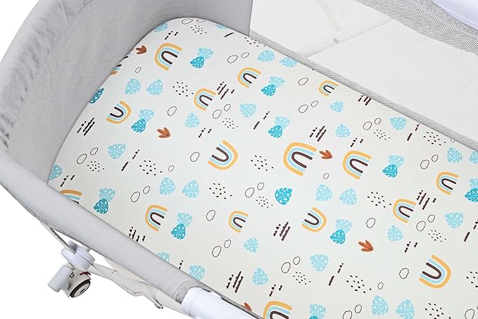 Onacosht Stretchy Bassinet Sheets 33" x 19" Compatible with Mika Micky, KoolaBaby (3 in 1), BabyBond, HARPPA and RICUTON Bedside Bassinet, 3 Pack for Baby Boy and Girl, Unisex Cute Animal Printing