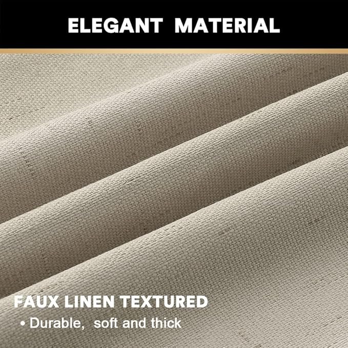 PrinceDeco Linen 100% Blackout Curtains for Bedroom/Living Room Reduce Noise Light Blocking Window Curtains Drapes for Boho Home Decor, Linen Look Fabric with White Liner (52 x 102 Inch,Cobblestone)