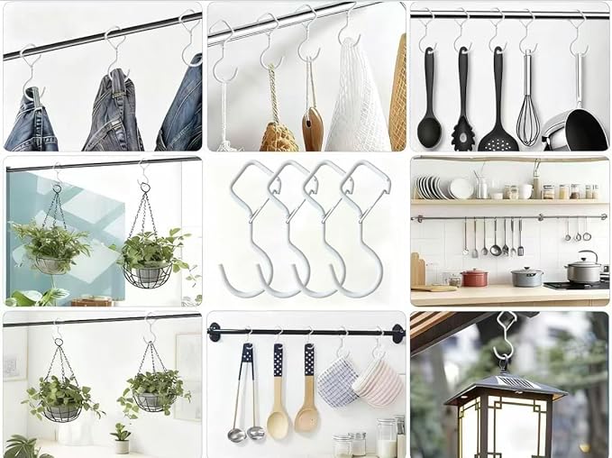 Heavy Duty Screw Hooks for Hanging, 4-Inch Ceiling Hooks with Safety Lock, Strong Hooks for Plants, Clothes, Kitchen Utensils, String Lights, Handbags, Towels (White, 22 Pcs)