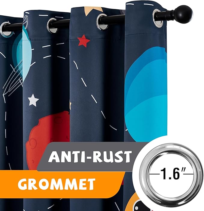 Kids Space Themed Blackout Curtains - 100% Blackout Perfect for Kids Room, Spark Kids Imagination with Vibrant Cosmos Designs, Noise Reduction, Thermal Insulated, (2 Panels W52×L84)