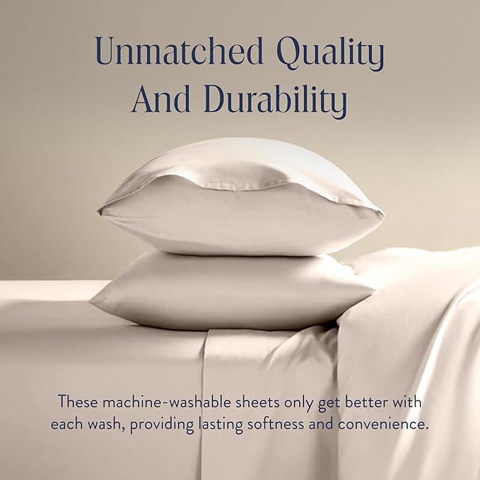 Brooklinen Luxury Sateen 4 Piece Sheet Set -100% Cotton Bed Sheets, Soft & Durable California King Size Sheets Set in Pebble, Oeko-TEX Certified Bedding Set,1 Fitted Sheet,1 Flat Sheet,2 Pillowcases