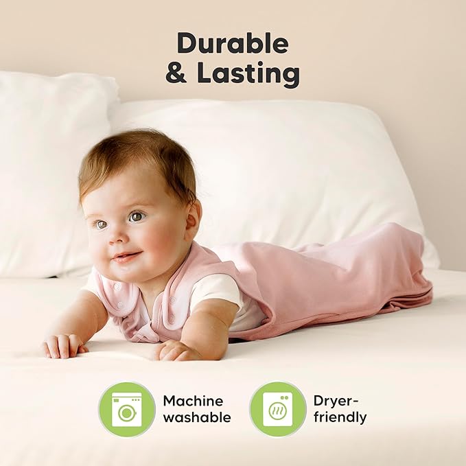 2-Pack Organic Baby Sleep Sacks, 100% Cotton - Soft & Breathable 0.5TOG Baby Wearable Blanket, Toddler Sleeping Sack 6-18 months, Easy to Wear Transitional Swaddles for Newborns,Infants(Mist Rose, M)